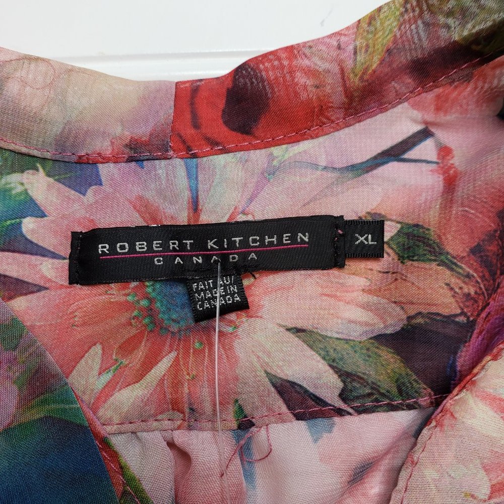 Robert Kitchen Canada Floral Sleeveless Button Up Sheer Bow Top XL MSRP $98 - Picture 4 of 9